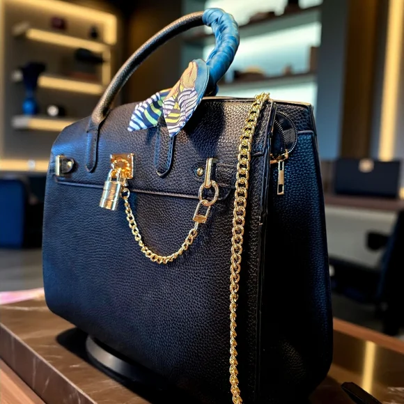 BLACK FRIDAY SALE!! Black Pebbled Faux Leather Satchel with Carry Strap - Picture 2 of 8